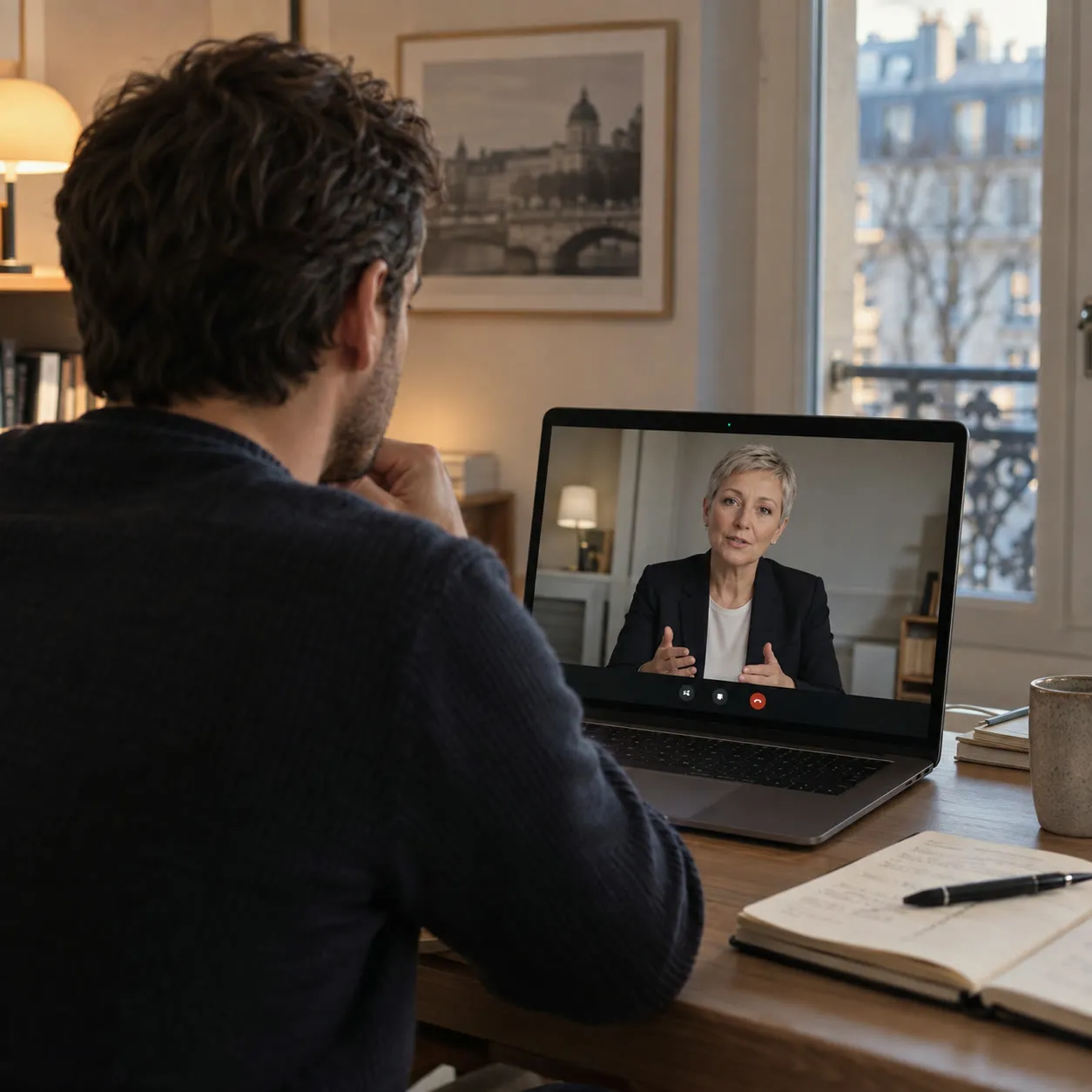 Apprenant suivant un module en visioconférence