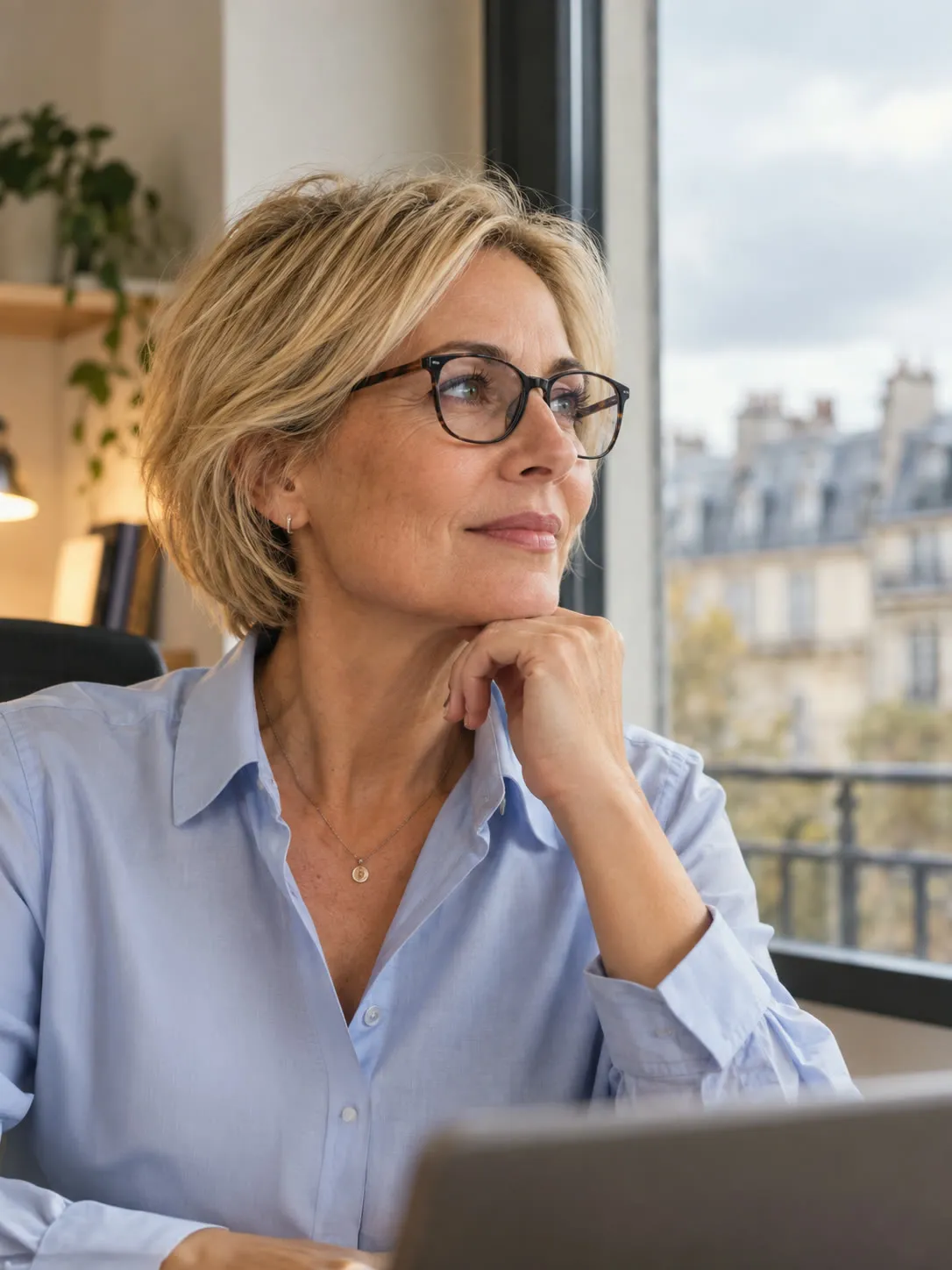 Apprenante concentrée près d’une fenêtre
